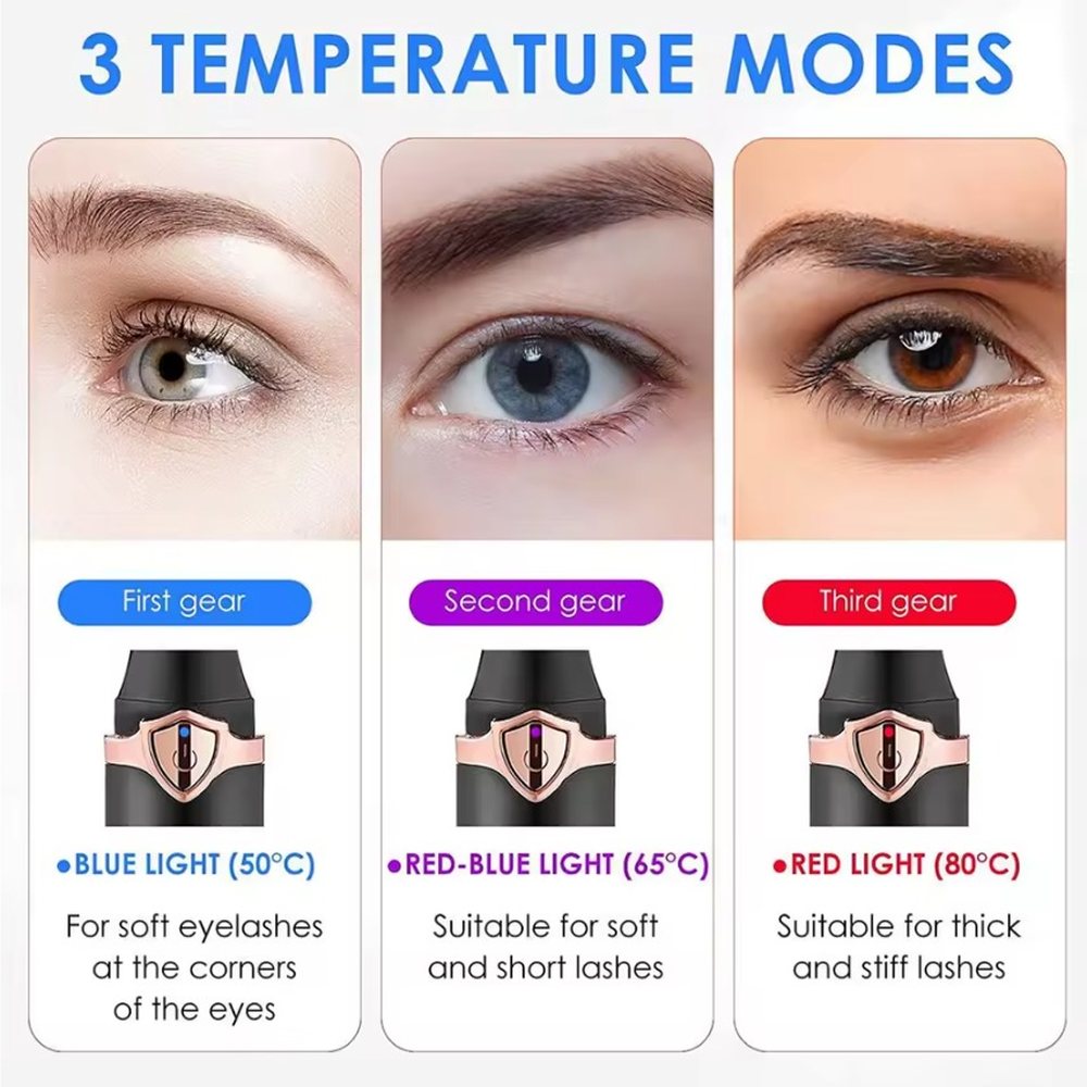 CurlMuse 3 heat settings: 50°C blue, 65°C purple, 80°C red