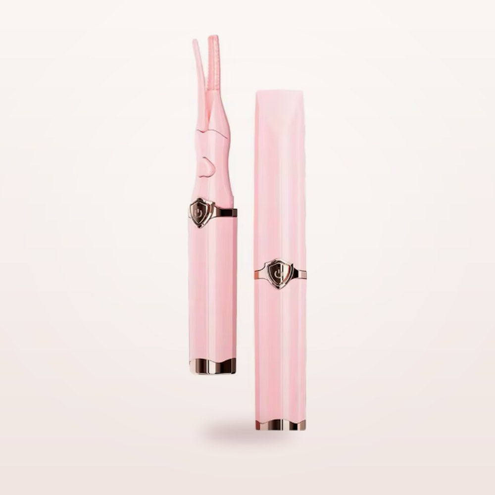 CurlMuse heated lash curler pen in Pink, capped and open